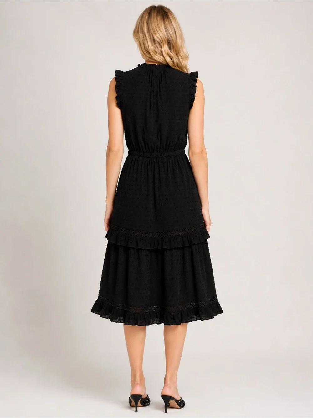Kate Spade Broome Street Swiss Dot Sleeveless Black Midi Dress 25666